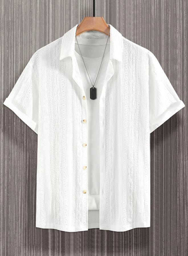 Take Two Men Eyelet Short Sleeve Shirt with Spread Collar - Image 2